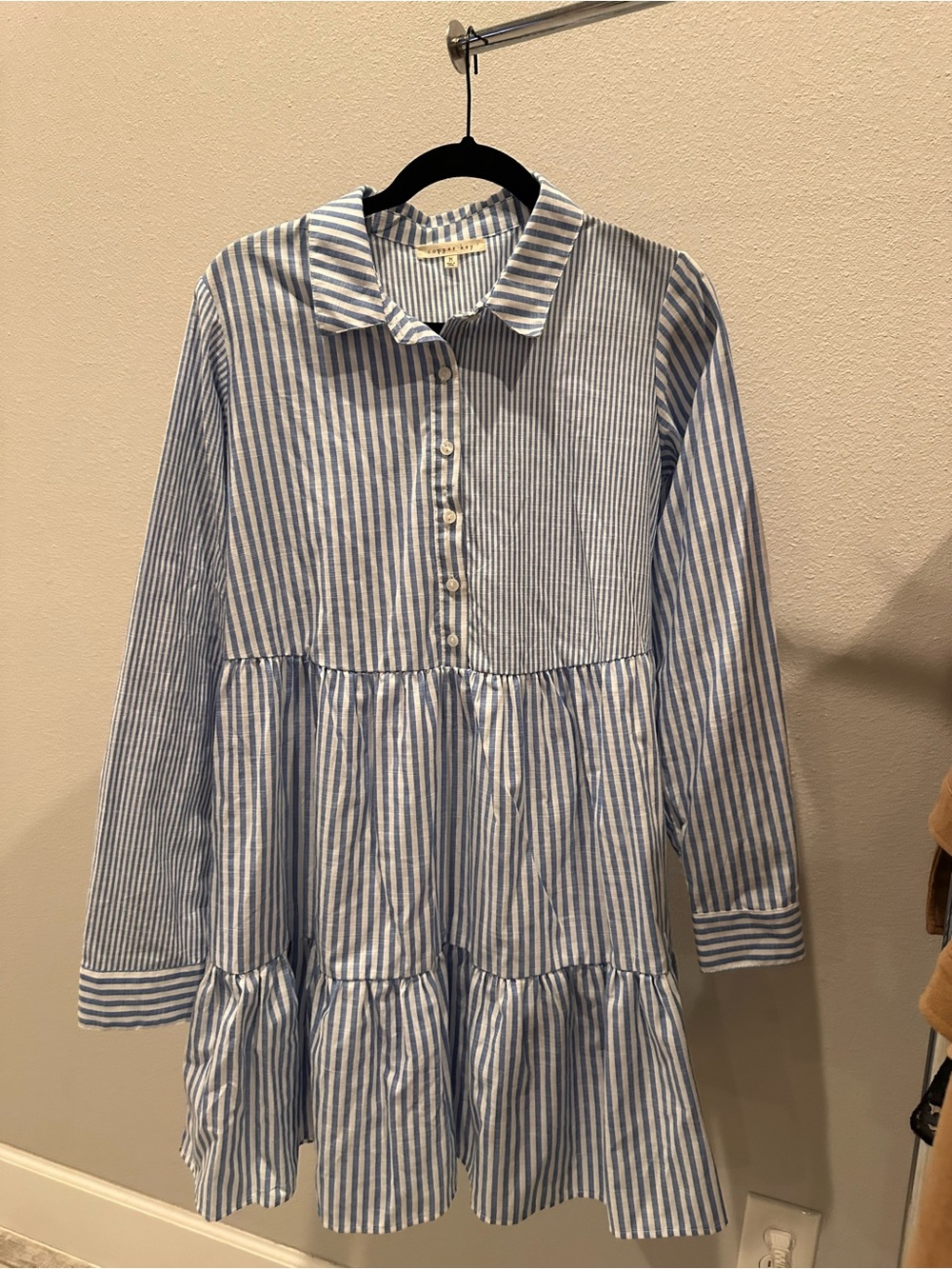 Copper Key Blue and White Striped Button-Down Shirt